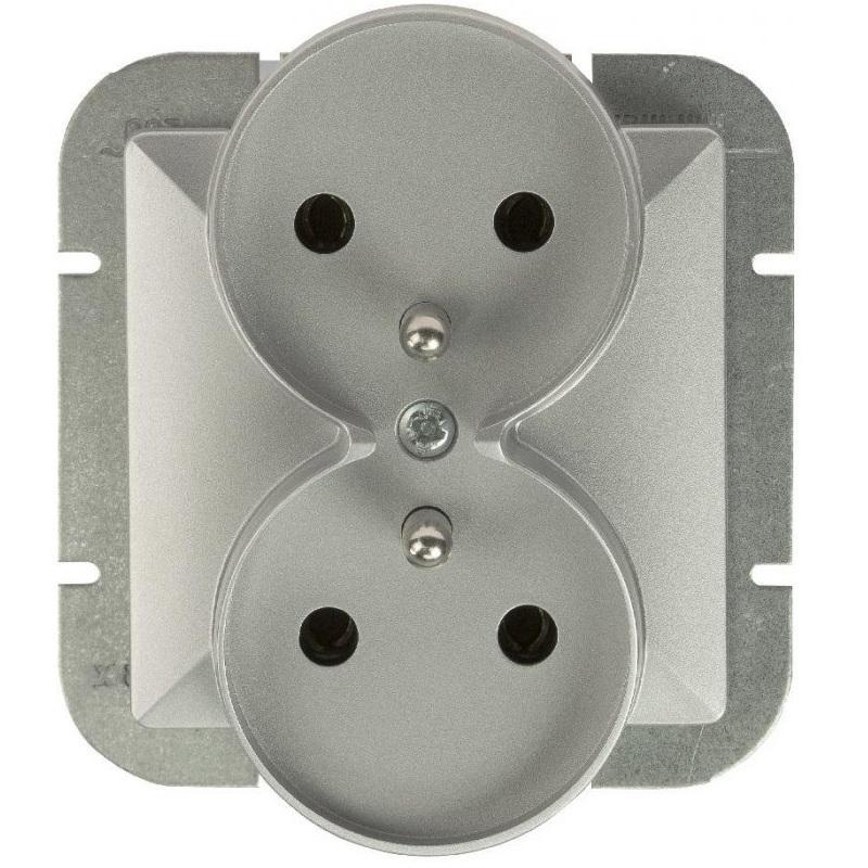 Abex Perła srebrny - gniazdo podwójne (+0) do ramki PT-6PR