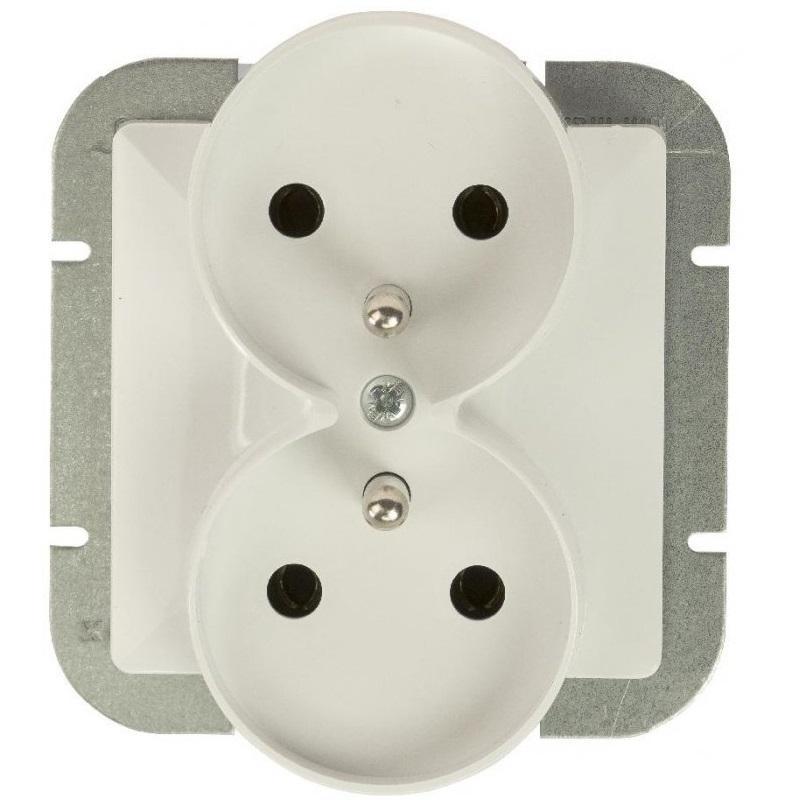 Abex Perła biały - gniazdo podwójne (+0) do ramki PT-6PR