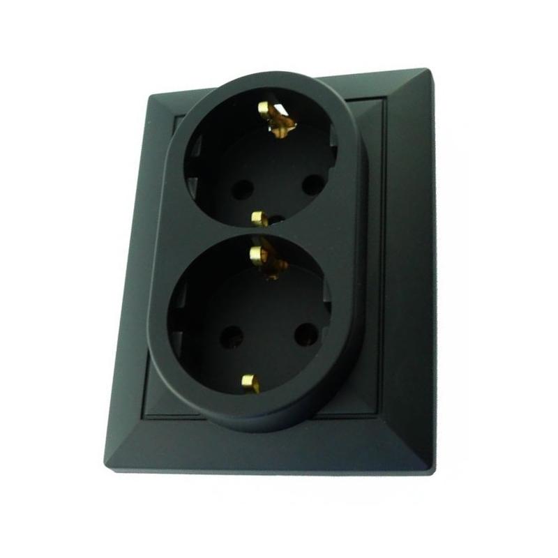 Abex Perła czarny mat - gniazdo podwójne SCHUKO PT-7P