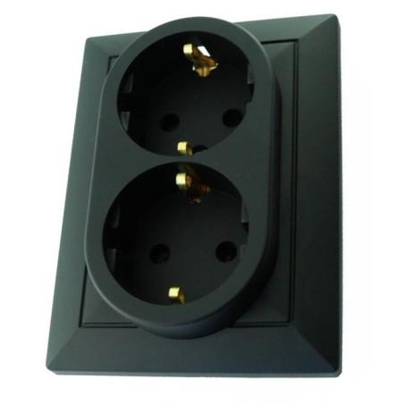 Abex Perła czarny mat - gniazdo podwójne SCHUKO PT-7P