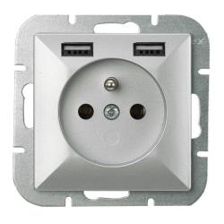 Abex Perła srebrny - gniazdo pojedyncze (+0) PT-16P + 2xUSB Abex