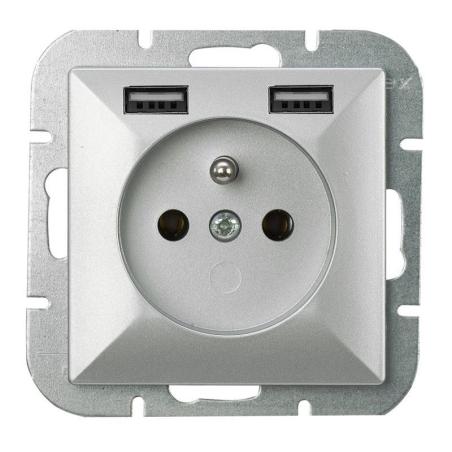 Abex Perła srebrny - gniazdo pojedyncze (+0) PT-16P + 2xUSB
