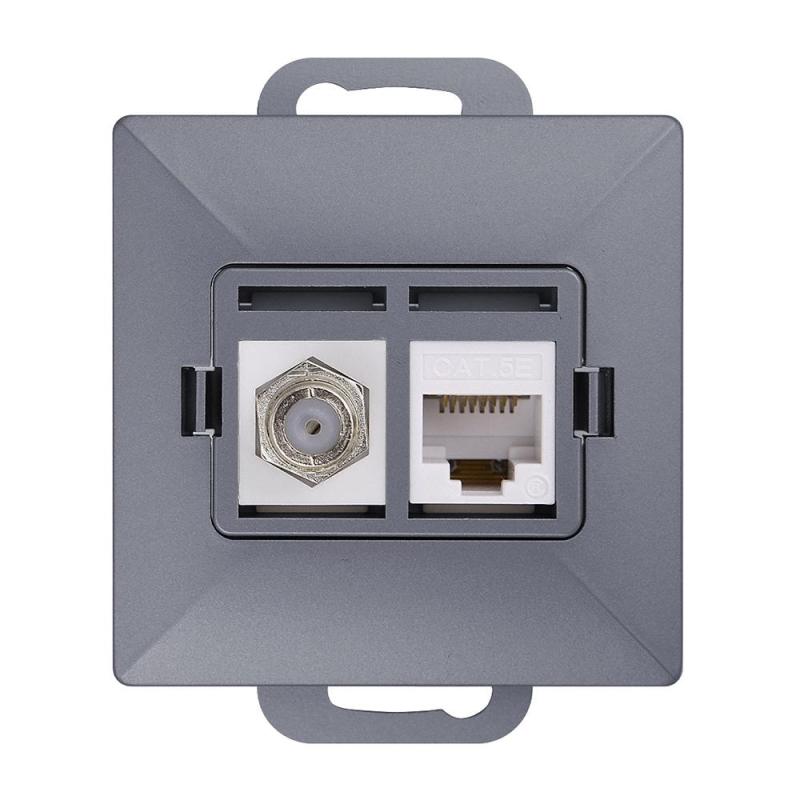 Abex Perła antracyt - gniazdo antenowe typu F + komputerowe RJ45 Abex Perła antracyt - gniazdo antenowe typu F + komputerowe RJ45