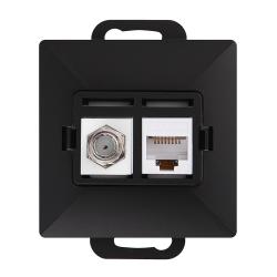 Abex Perła czarny mat - gniazdo antenowe typu F + komputerowe RJ45 Abex