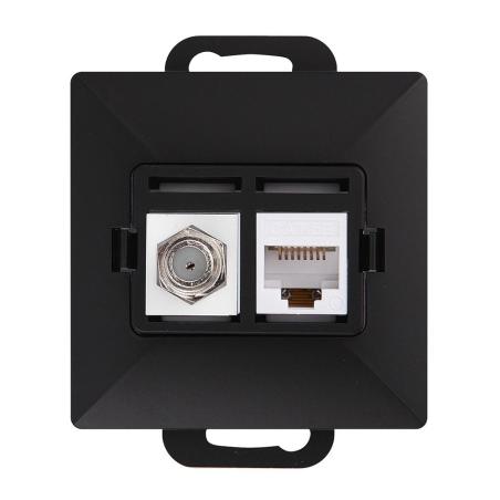 Abex Perła czarny mat - gniazdo antenowe typu F + komputerowe RJ45