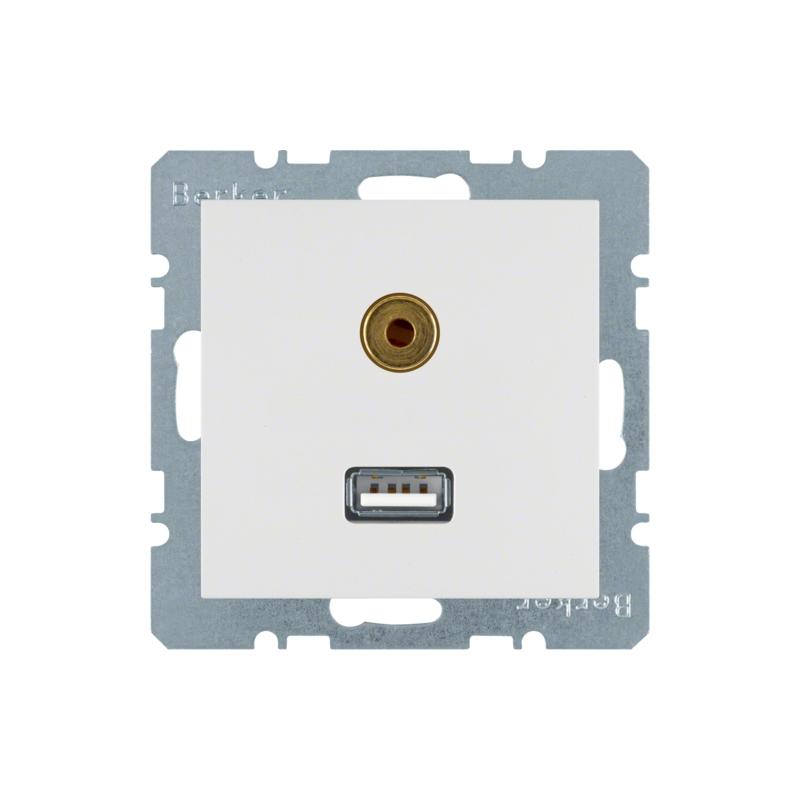 Berker Kwadrat biały - gniazdo USB/3,5 mm audio