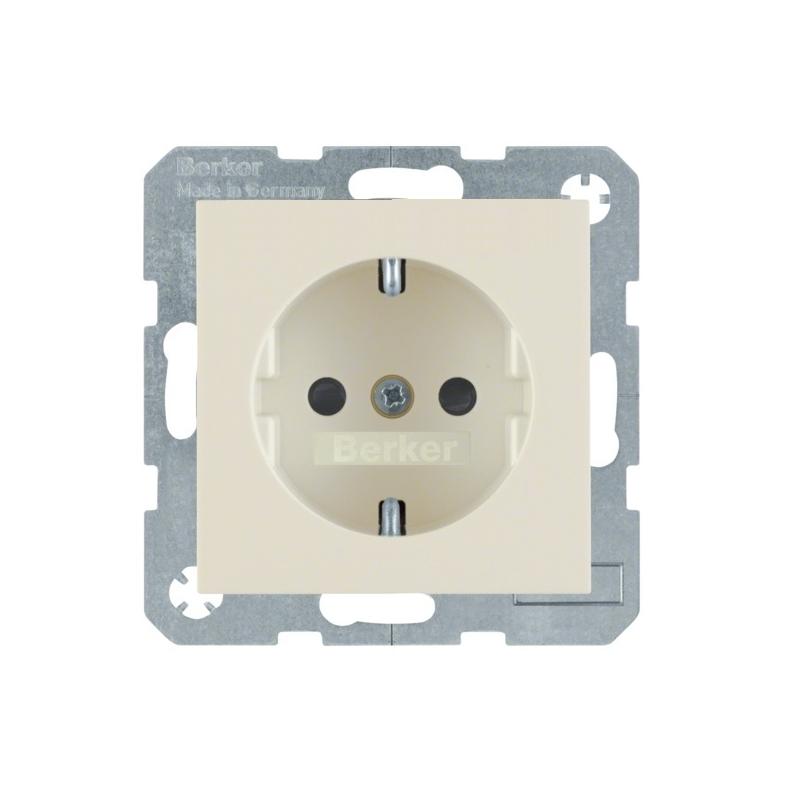Berker Kwadrat kremowy - gniazdo pojedyncze SCHUKO z przesłonami