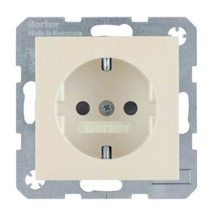 Berker Kwadrat kremowy - gniazdo pojedyncze SCHUKO z przesłonami