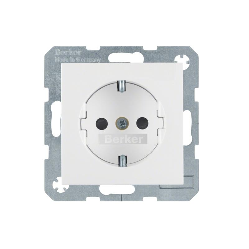 Berker Kwadrat biały - gniazdo pojedyncze SCHUKO z przesłonami