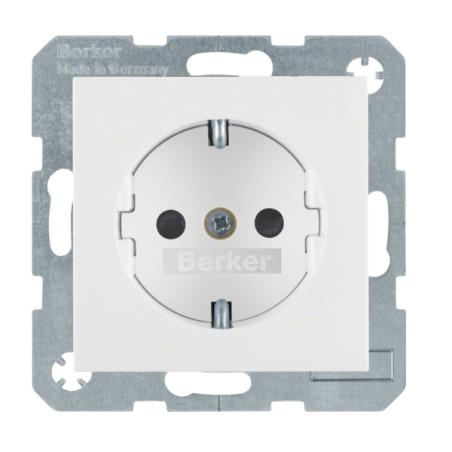Berker Kwadrat biały - gniazdo pojedyncze SCHUKO z przesłonami