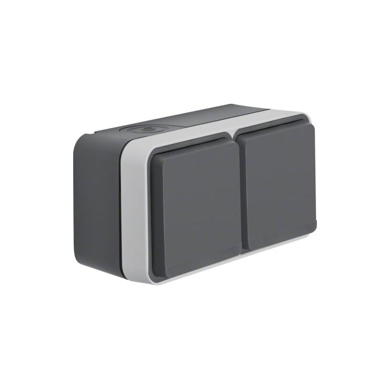 Berker W.1 szary - Gniazdo SCHUKO 2-krotne z pokrywą