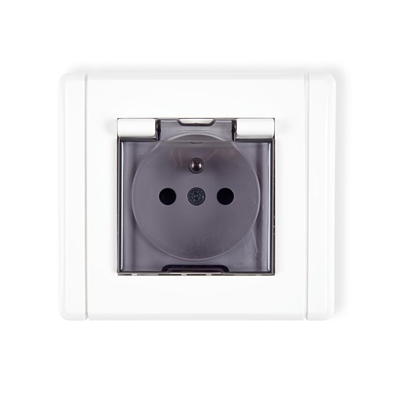 Karlik Flexi biały - gniazdo bryzgoszczelne 2P+Z - klapka dymna - FGPB-1zd