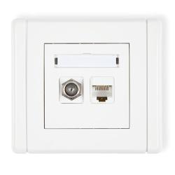 Karlik Flexi biały - gniazdo antenowe typu F (SAT) + RJ45 - FGFK Karlik