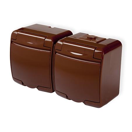 Karlik Junior brązowy - gniazdo podwójne IP54 - 4GHE-2 Karlik