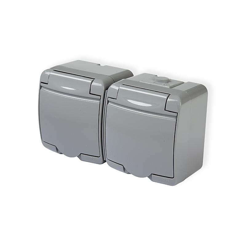 Karlik Junior popiel - gniazdo podwójne IP54 - 10GHE-2