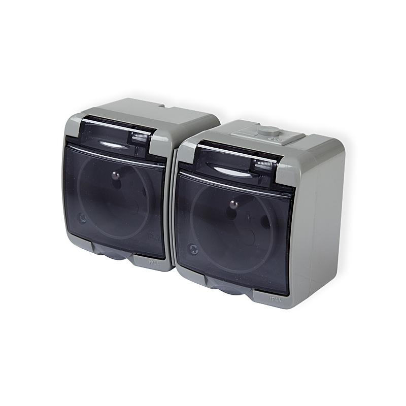 Karlik Junior popiel - gniazdo podwójne IP54 - 10GHE-2d