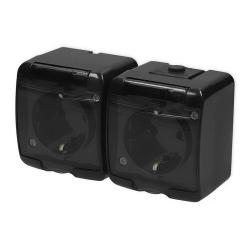 Karlik Junior czarny - gniazdo podwójne  SCHUKO IP54 - 12GHE-2sd