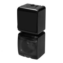 Karlik Junior czarny - łącznik jednobiegunowy z gniazdem IP54 - 12WGHP-1d