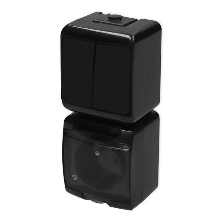 Karlik Junior czarny - łącznik świecznikowy z gniazdem IP54 - 12WGHP-2d