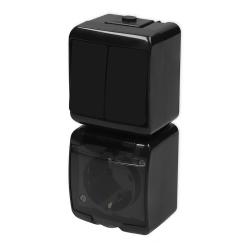 Karlik Junior czarny - łącznik świecznikowy z gniazdem SCHUKO IP54 - 12WGHP-2sd