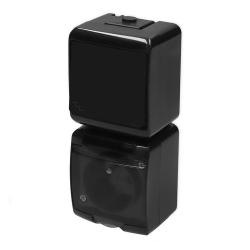 Karlik Junior czarny - łącznik schodowy z gniazdem IP54 - 12WGHP-3d