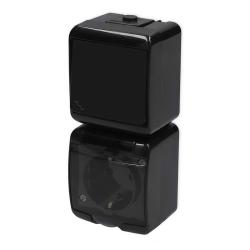 Karlik Junior czarny - łącznik schodowy z gniazdem SCHUKO IP54 - 12WGHP-3sd