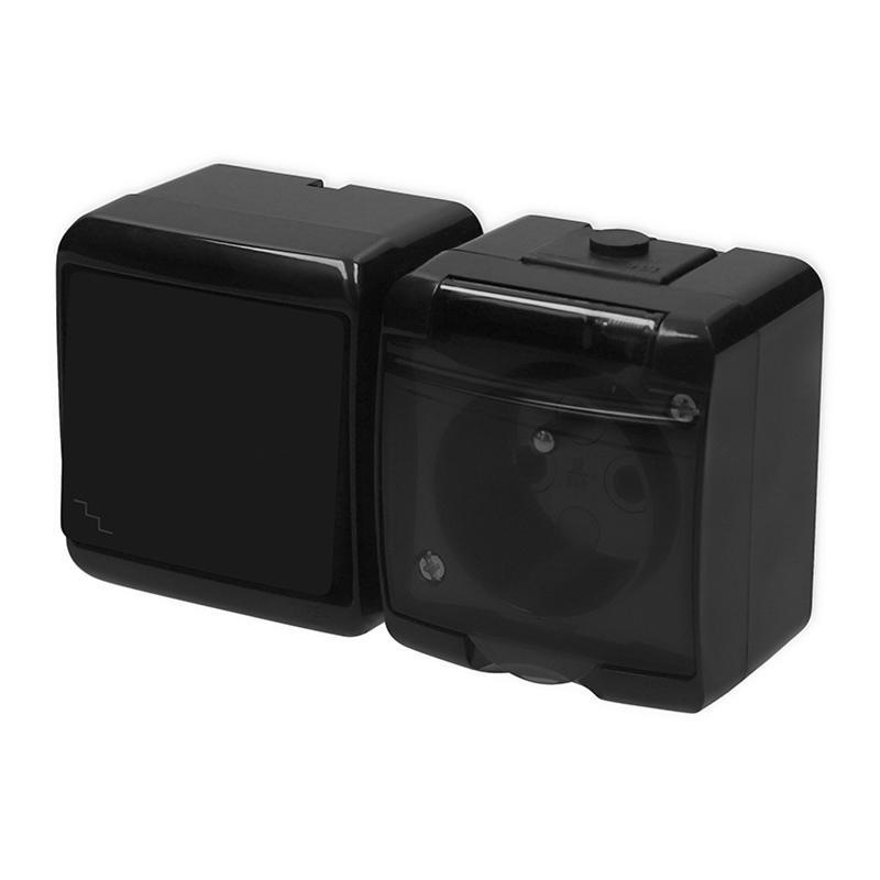 Karlik Junior czarny - łącznik schodowy z gniazdem IP54 - 12WGHH-3d