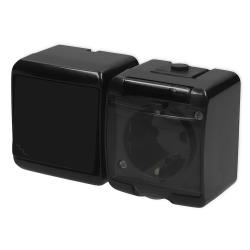 Karlik Junior czarne - łącznik schodowy z gniazdem SCHUKO IP54 - 12WGHH-3sd