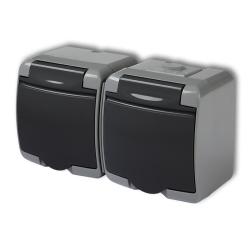 Karlik Junior popiel/grafit- gniazdo podwójne SCHUKO IP54 - 30GHE-2s