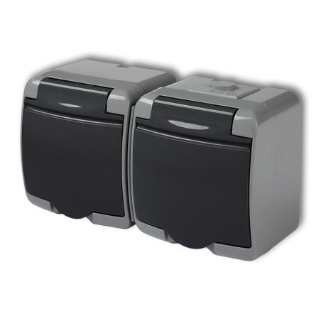 Karlik Junior popiel/grafit- gniazdo podwójne SCHUKO IP54 - 30GHE-2s