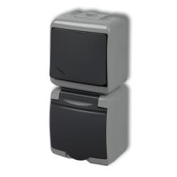 Karlik Junior popiel/grafit - łącznik schodowy z gniazdem IP54 - 30WGHP-3