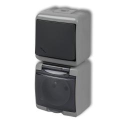 Karlik Junior popiel/grafit - łącznik schodowy z gniazdem IP54 - 30WGHP-3d