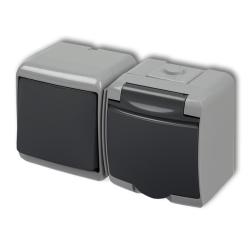 Karlik Junior popiel/grafit - łącznik jednobiegunowy z gniazdem IP54 - 30WGHH-1