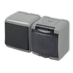 Karlik Junior popiel/grafit - łącznik jednobiegunowy z gniazdem IP54 - 30WGHH-1d