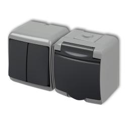 Karlik Junior popiel/grafit - łącznik świecznikowy z gniazdem IP54 - 30WGHH-2