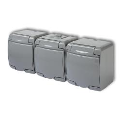 Karlik Junior popiel - gniazdo potrójne SCHUKO IP54 - 10GHE-3s