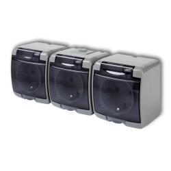 Karlik Junior popiel - gniazdo potrójne SCHUKO IP54 - 10GHE-3sd