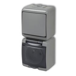 Karlik Junior popiel - łącznik jednobiegunowy z gniazdem IP54 - 10WGHP-1d