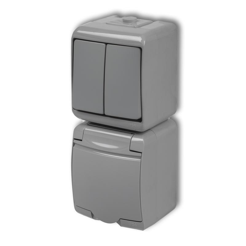 Karlik Junior popiel - łącznik świecznikowy z gniazdem IP54 - 10WGHP-2