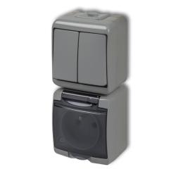 Karlik Junior popiel - łącznik świecznikowy z gniazdem IP54 - 10WGHP-2d