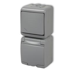 Karlik Junior popiel - łącznik schodowy z gniazdem IP54 - 10WGHP-3