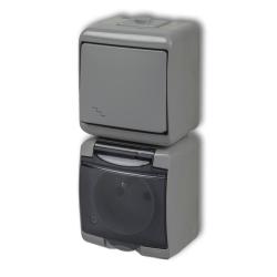 Karlik Junior popiel - łącznik schodowy z gniazdem IP54 - 10WGHP-3d