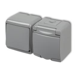 Karlik Junior popiel - łącznik jednobiegunowy z gniazdem IP54 - 10WGHH-1