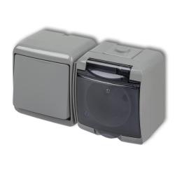 Karlik Junior popiel - łącznik jednobiegunowy z gniazdem IP54 - 10WGHH-1d