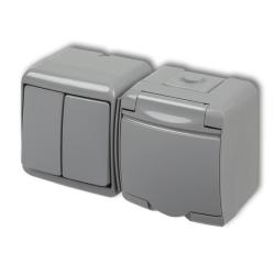 Karlik Junior popiel - łącznik świecznikowy z gniazdem IP54 - 10WGHH-2