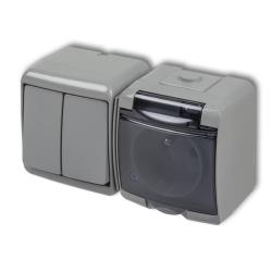 Karlik Junior popiel - łącznik świecznikowy z gniazdem IP54 - 10WGHH-2d