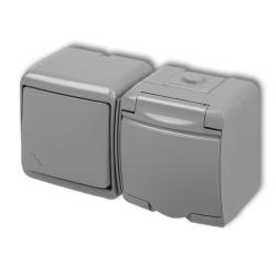 Karlik Junior popiel - łącznik schodowy z gniazdem IP54 - 10WGHH-3