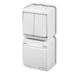 Karlik Junior biały - łącznik świecznikowy z gniazdem SCHUKO IP54 - WGHP-2s