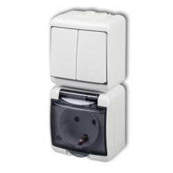 Karlik Junior biały - łącznik świecznikowy z gniazdem SCHUKO IP54 - WGHP-2sd