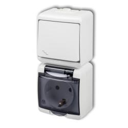 Karlik Junior biały - łącznik schodowy z gniazdem IP54 - WGHP-3sd